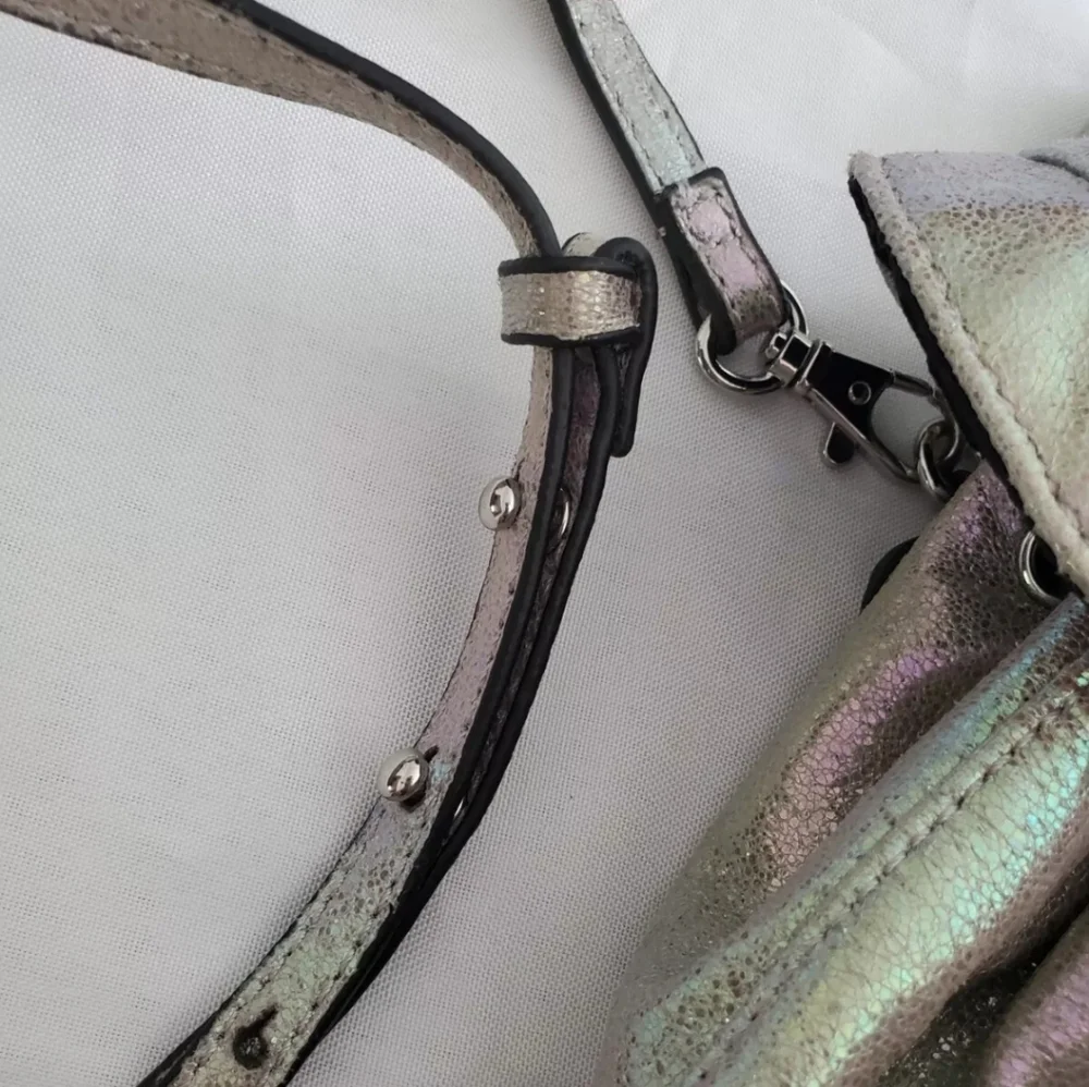 Aldo Mini Backpack Shiny Silver Faux Leather Bag 90s Rave Metallic Bag